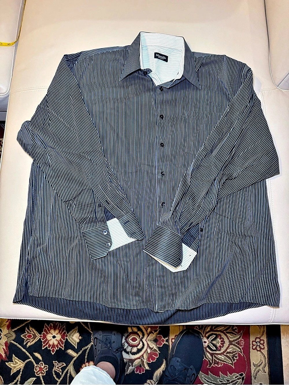 Marcello Sport Men's Striped Button Down Black & White Size Large